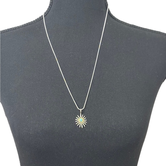 *NEW* 925 Silver Turquoise Sunburst Pendant Necklace - Picture 7 of 8